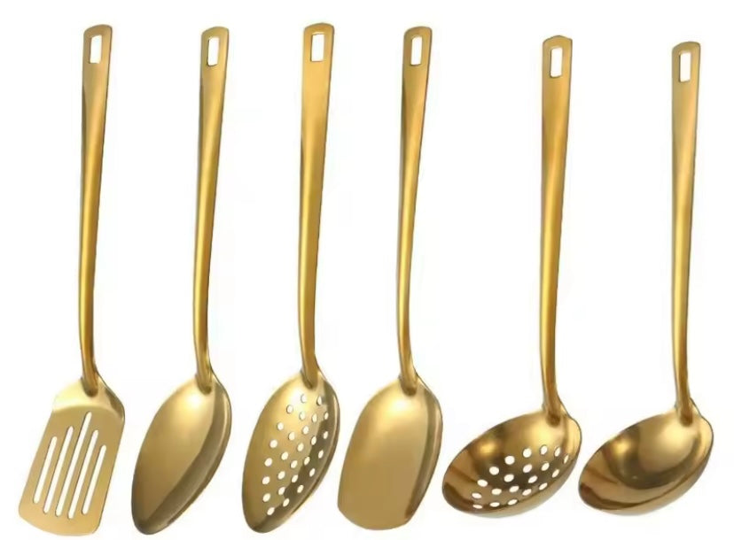 Ensemble de couverts coréens 6 pièces en acier inoxydable – Finition dorée élégante